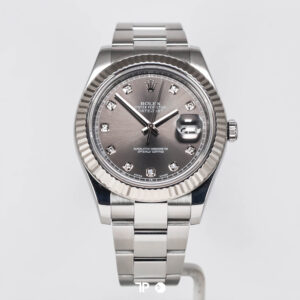 ROLEX Datejust 41 Rhodium Dial Fluted White Gold Bezel Diamond Index (2016)
