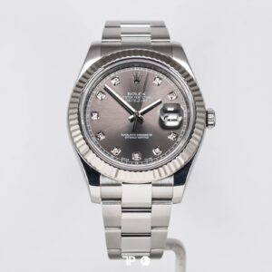 ROLEX Datejust 41 Rhodium Dial Fluted White Gold Bezel Diamond Index (2016)